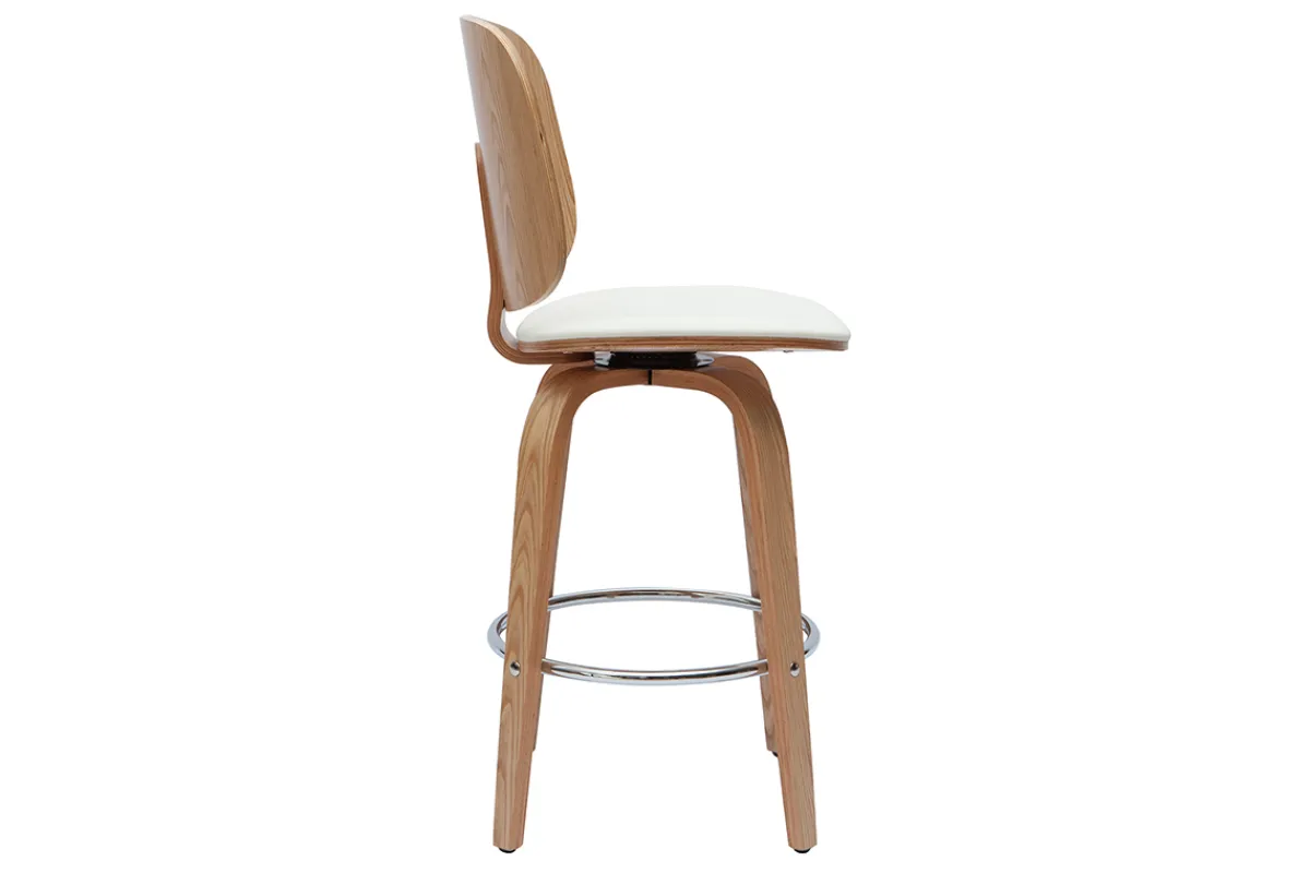 Miliboo Design-Barhocker drehbar weiß und helles Holz H66 cm (2er-Set) BECK* Barhocker