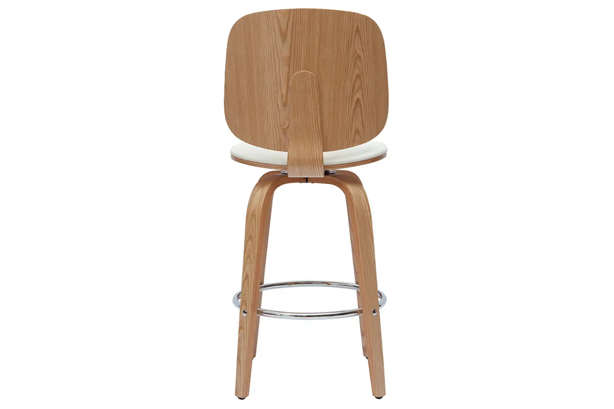 Miliboo Design-Barhocker drehbar weiß und helles Holz H66 cm (2er-Set) BECK* Barhocker