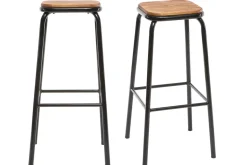 Miliboo Design-Barhocker Edelstahl 2er-Set H 75 cm dunkles Holz MEMPHIS* Barhocker