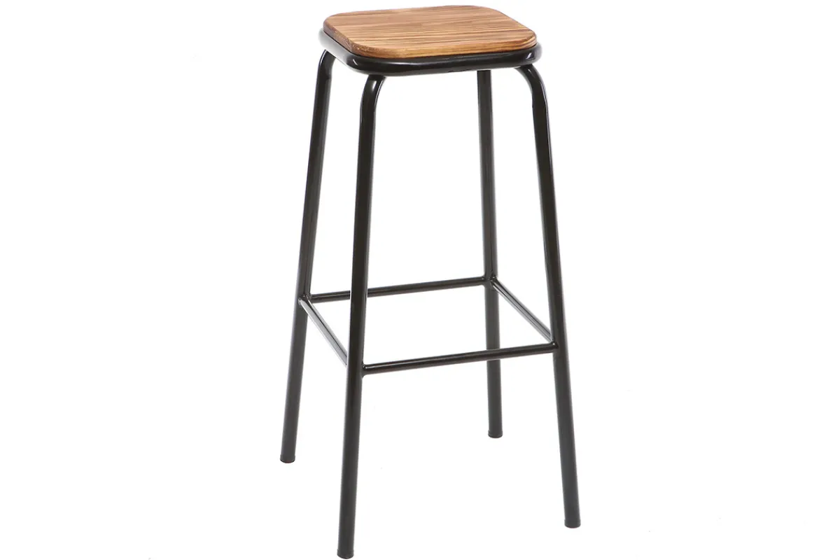 Miliboo Design-Barhocker Edelstahl 2er-Set H 75 cm dunkles Holz MEMPHIS* Barhocker