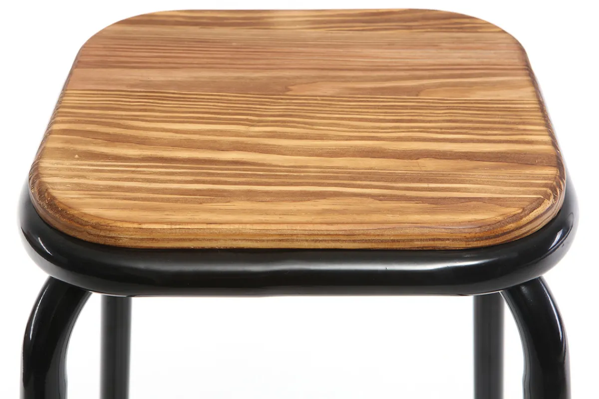 Miliboo Design-Barhocker Edelstahl 2er-Set H 75 cm dunkles Holz MEMPHIS* Barhocker