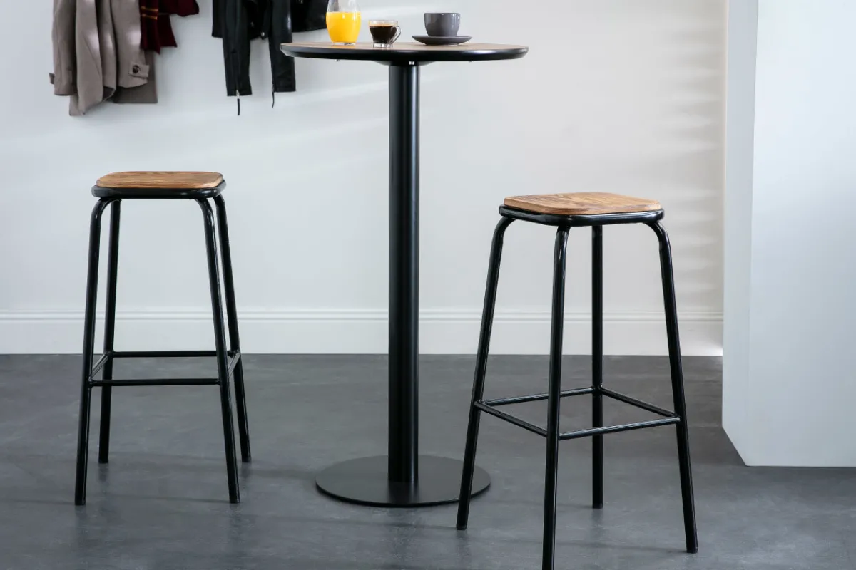 Miliboo Design-Barhocker Edelstahl 2er-Set H 75 cm dunkles Holz MEMPHIS* Barhocker