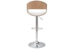 Miliboo Design-Barhocker EUSTACHE höhenverstellbar weiß und helles Holz* Barhocker