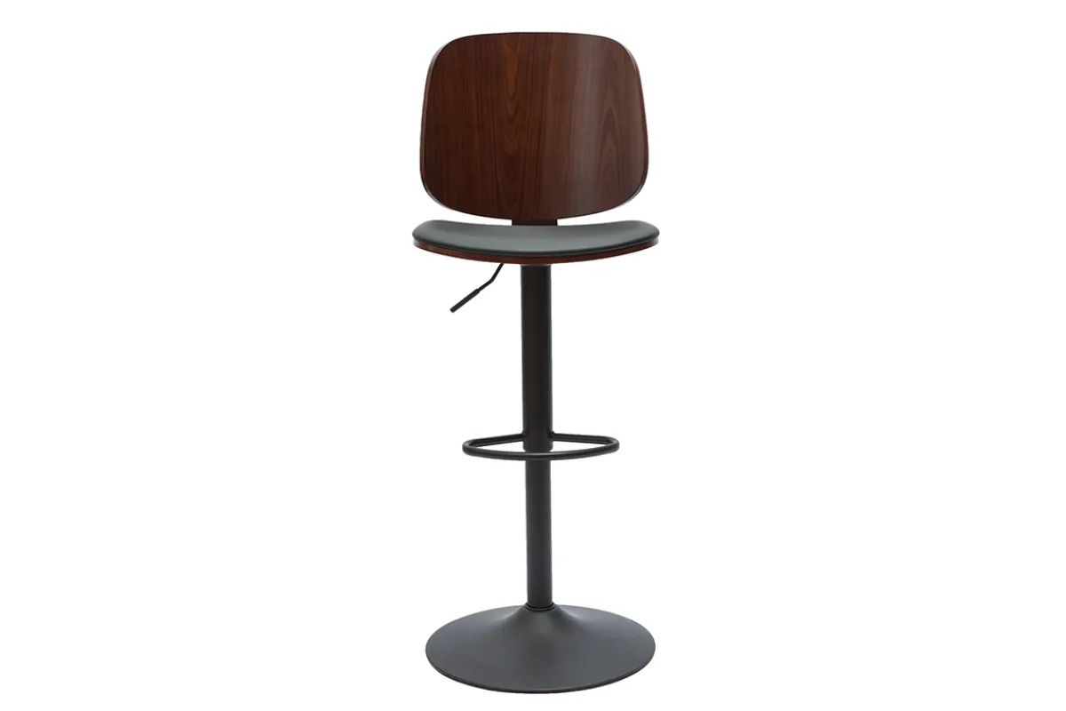 Miliboo Design-Barhocker höhenverstellbar schwarz und dunkles Holz BECK* Barhocker