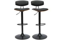 Miliboo Design-Barhocker höhenverstellbar in Schwarz mit dunklem Holz (2er-Set) VASCO* Barhocker