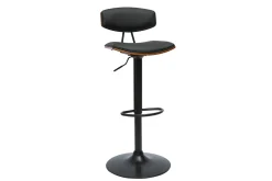 Miliboo Design-Barhocker höhenverstellbar in Schwarz mit dunklem Holz (2er-Set) VASCO* Barhocker
