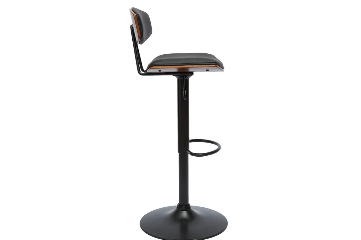 Miliboo Design-Barhocker höhenverstellbar in Schwarz mit dunklem Holz (2er-Set) VASCO* Barhocker