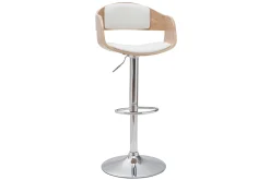 Miliboo Design-Barhocker höhenverstellbar aus weißem Polyurethan und hellem Holz (2er-Set) EUSTACHE* Barhocker