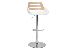 Miliboo Design-Barhocker höhenverstellbar weiß und helles Holz PERNIK* Barhocker