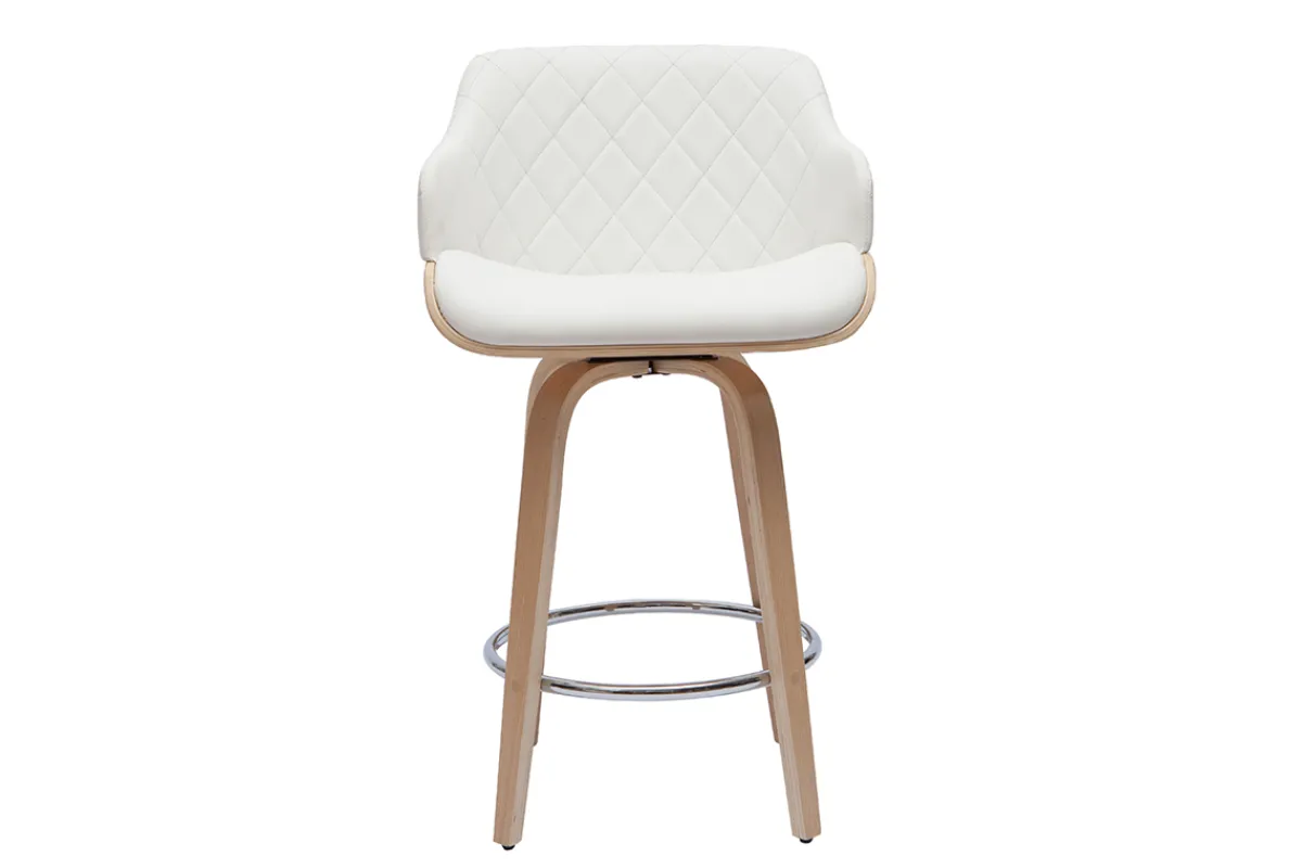 Miliboo Design-Barhocker höhenverstellbar weiß und helles Holz LUCIEN* Barhocker