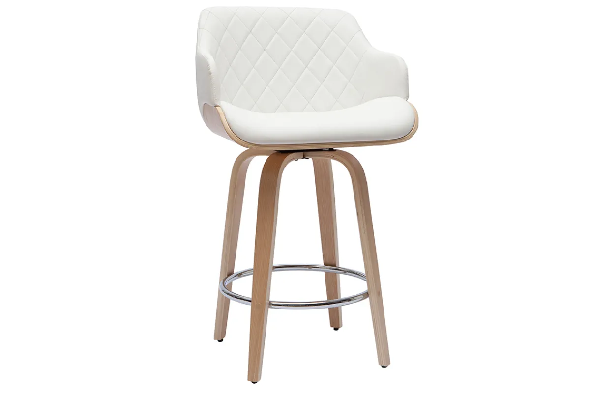 Miliboo Design-Barhocker höhenverstellbar weiß und helles Holz LUCIEN* Barhocker