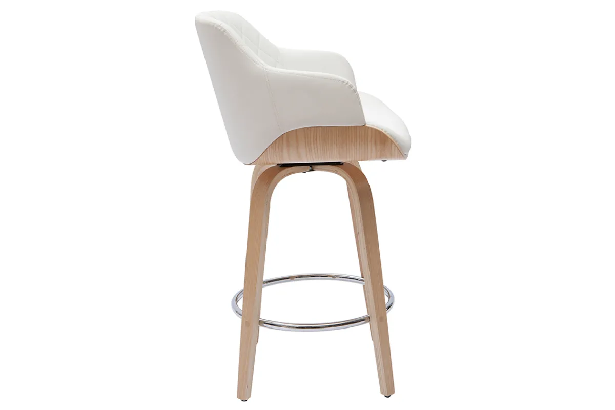 Miliboo Design-Barhocker höhenverstellbar weiß und helles Holz LUCIEN* Barhocker