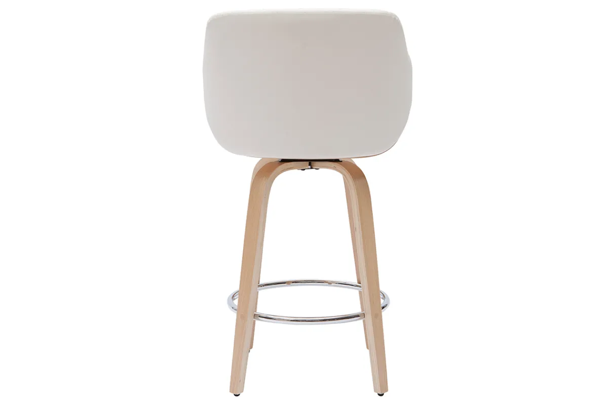 Miliboo Design-Barhocker höhenverstellbar weiß und helles Holz LUCIEN* Barhocker