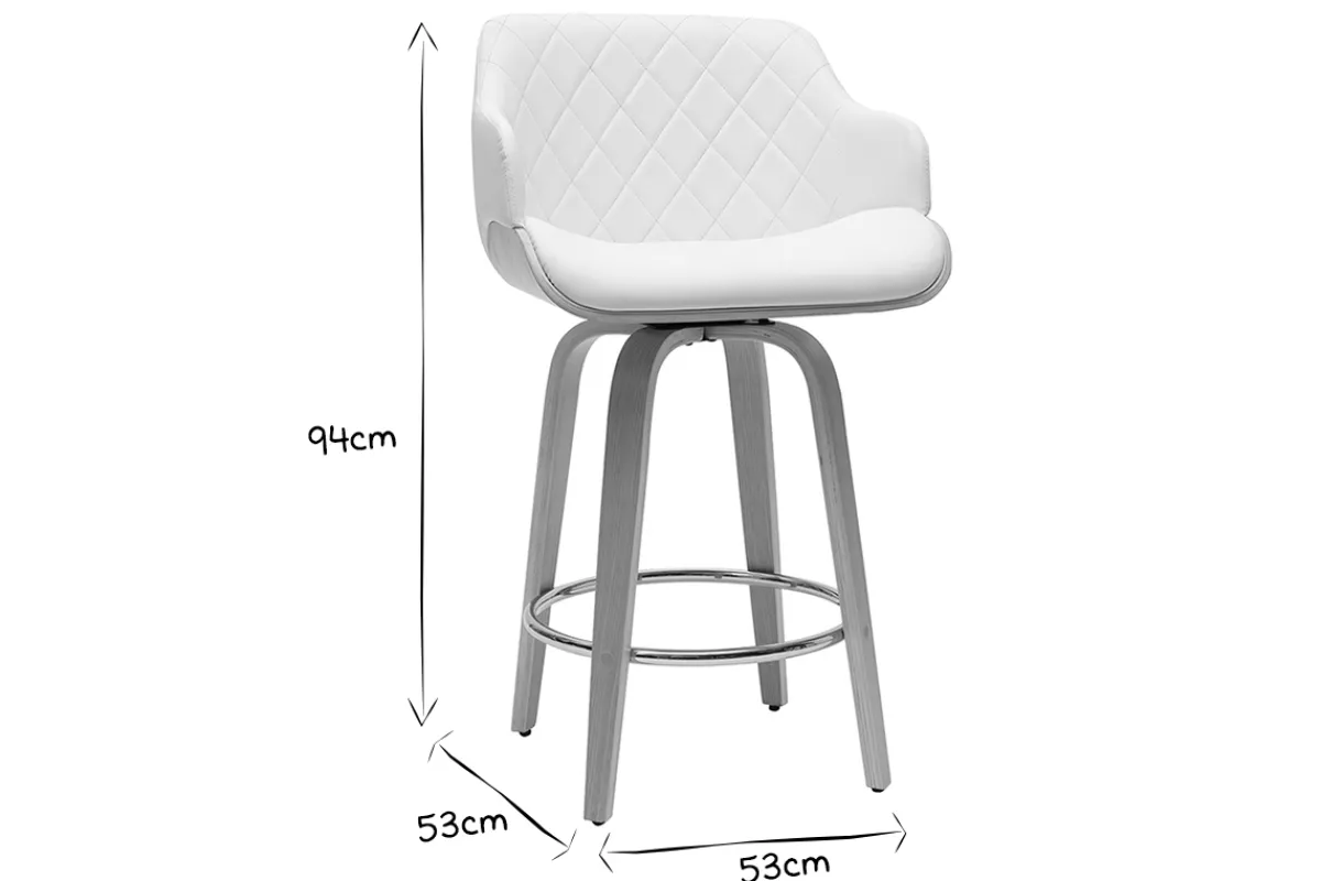 Miliboo Design-Barhocker höhenverstellbar weiß und helles Holz LUCIEN* Barhocker
