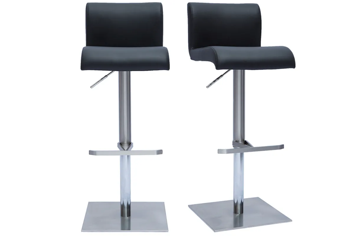 Miliboo Design-Barhocker höhenverstellbar schwarz gebürsteter Edelstahl (2er-Set) SHEINA* Barhocker