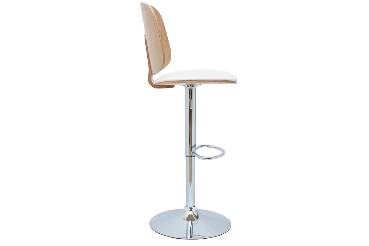 Miliboo Design-Barhocker höhenverstellbar weiß und helles Holz BECK* Barhocker