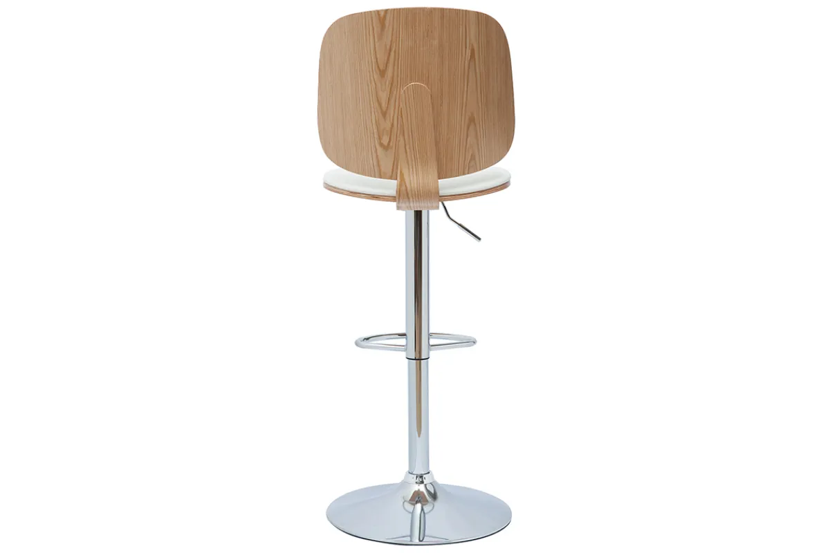 Miliboo Design-Barhocker höhenverstellbar weiß und helles Holz BECK* Barhocker