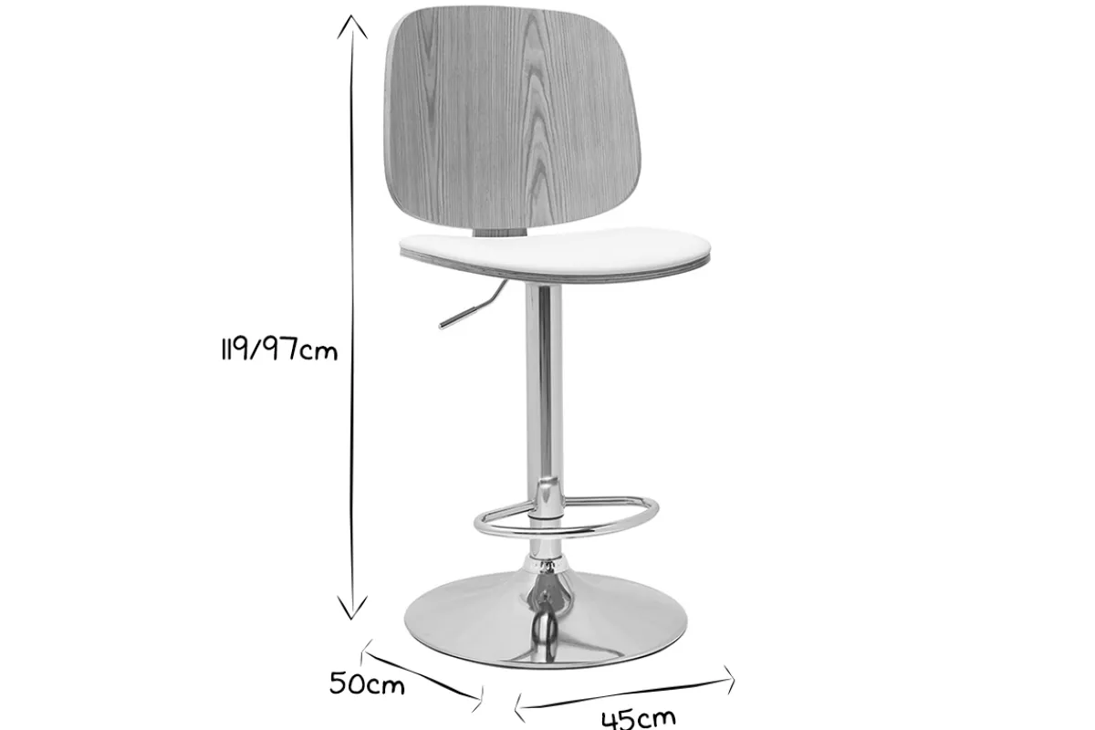 Miliboo Design-Barhocker höhenverstellbar weiß und helles Holz BECK* Barhocker
