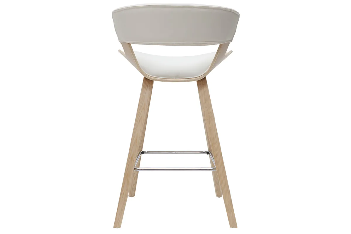 Miliboo Design-Barhocker höhenverstellbar weiß und helles Holz H65 cm SYRAH* Barhocker
