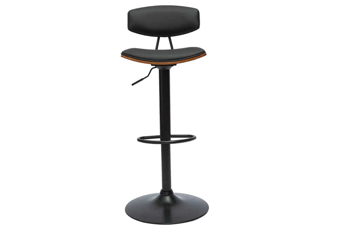 Miliboo Design-Barhocker höhenverstellbar schwarz und dunkles Holz VASCO* Barhocker