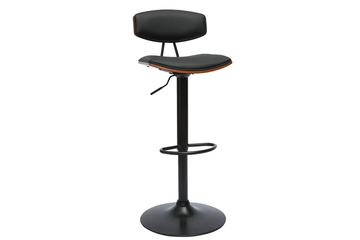 Miliboo Design-Barhocker höhenverstellbar schwarz und dunkles Holz VASCO* Barhocker
