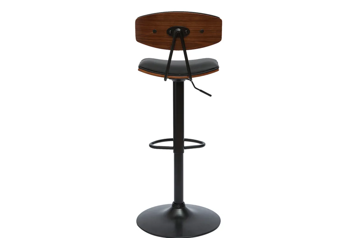 Miliboo Design-Barhocker höhenverstellbar schwarz und dunkles Holz VASCO* Barhocker