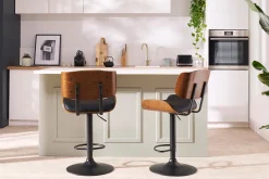 Miliboo Design-Barhocker höhenverstellbar schwarz und dunkles Holz BASILE* Barhocker