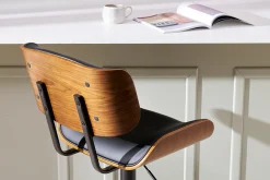 Miliboo Design-Barhocker höhenverstellbar schwarz und dunkles Holz BASILE* Barhocker