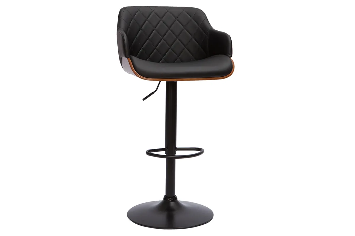 Miliboo Design-Barhocker höhenverstellbar schwarz und dunkles Holz LUCIEN* Barhocker