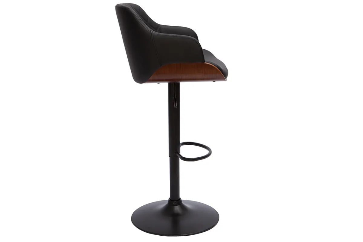Miliboo Design-Barhocker höhenverstellbar schwarz und dunkles Holz LUCIEN* Barhocker