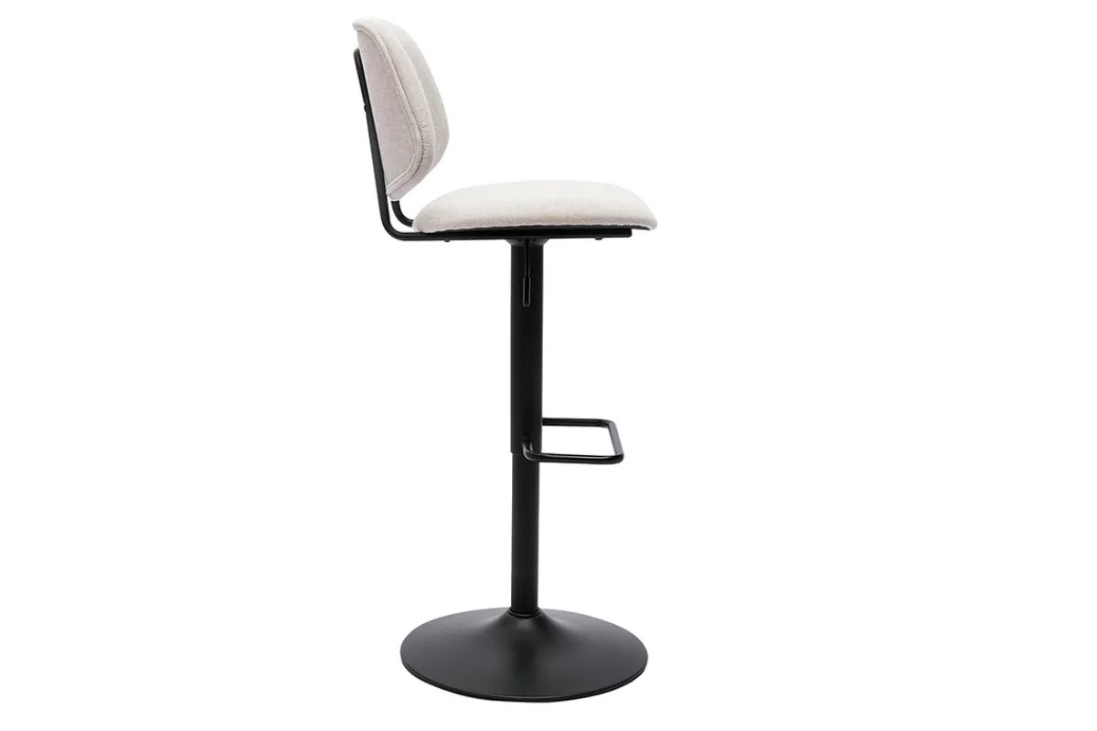 Miliboo Design-Barhocker höhenverstellbar Stoff mit Samteffekt in Beige und schwarzes Metall (2er-Set) BARNET* Barhocker