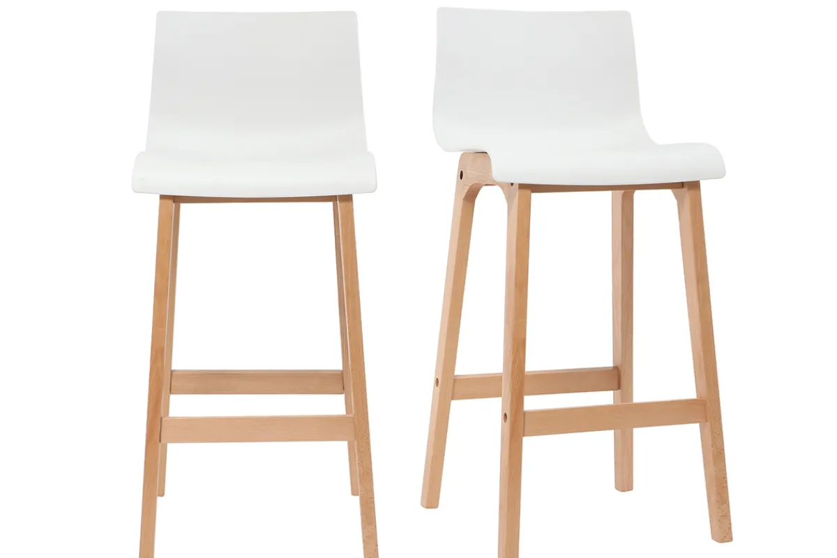 Miliboo Design-Barhocker Holz und Weiß 75 cm 2 Stck. NEW SURF* Barhocker