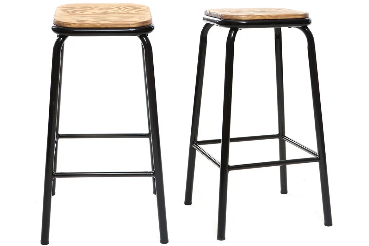 Miliboo Design-Barhocker Holz und Schwarz 65 cm 2 Stück MEMPHIS* Barhocker