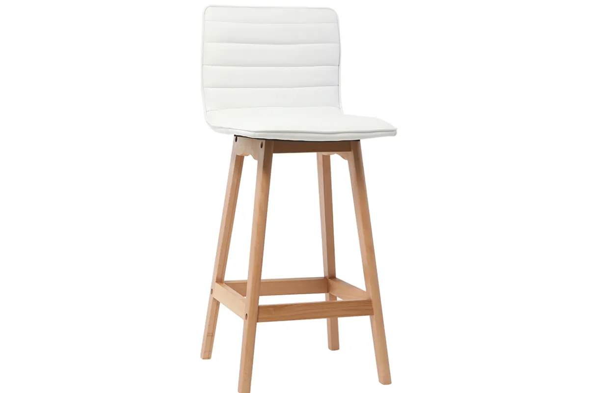 Miliboo Design-Barhocker Holz und PU Weiß 65 cm 2 Stck. EMMA* Barhocker