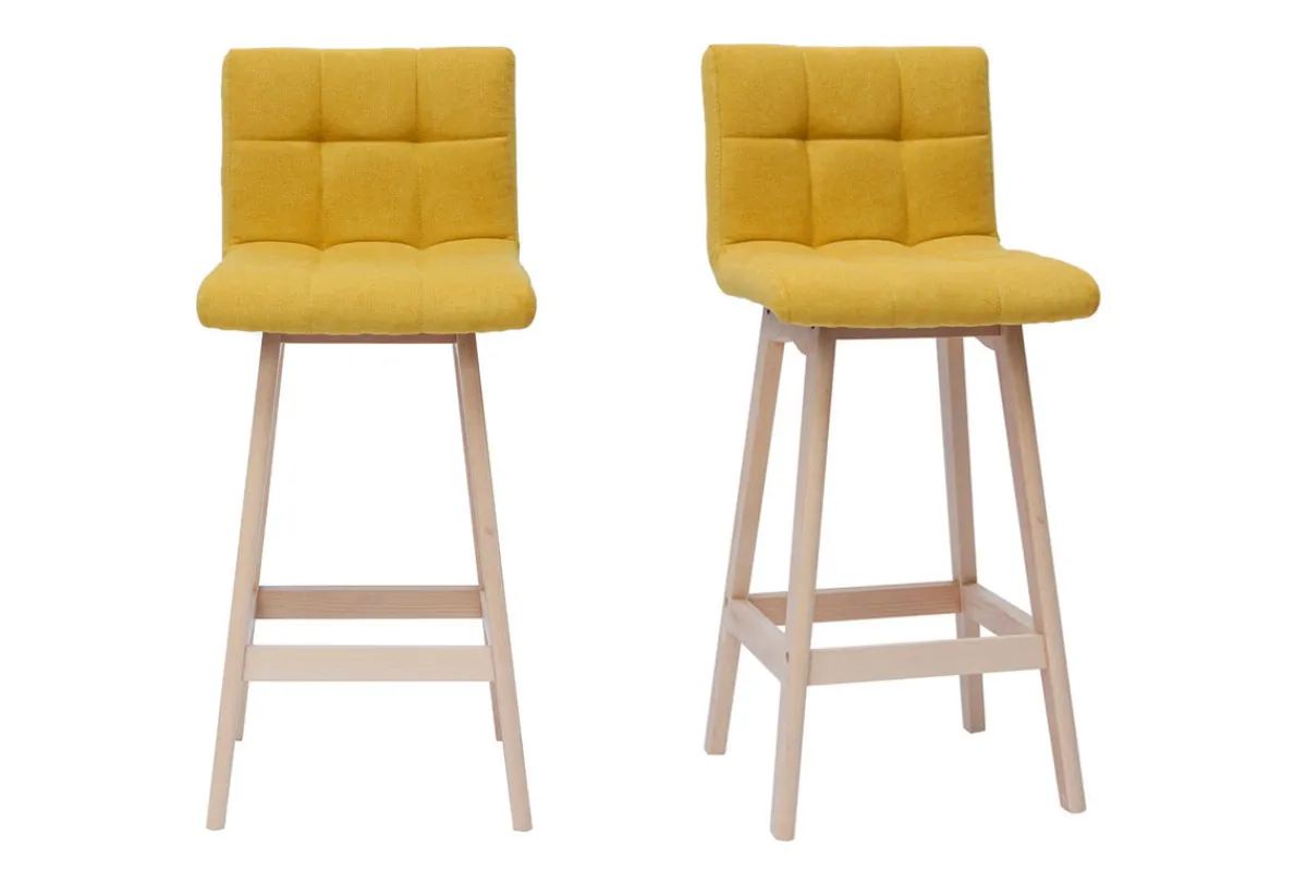Miliboo Design-Barhocker Holz und senfgelb 65 cm 2 Stck. KLARIS* Barhocker