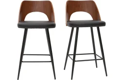 Miliboo Design-Barhocker in Schwarz und Walnuss H66,5 cm (2er Set) FALCOM* Barhocker
