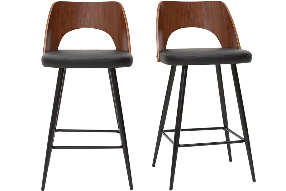 Miliboo Design-Barhocker in Schwarz und Walnuss H66,5 cm (2er Set) FALCOM* Barhocker
