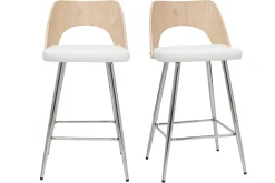 Miliboo Design-Barhocker in Weiß und Holz H66,5 cm (2er Set) FALCOM* Barhocker