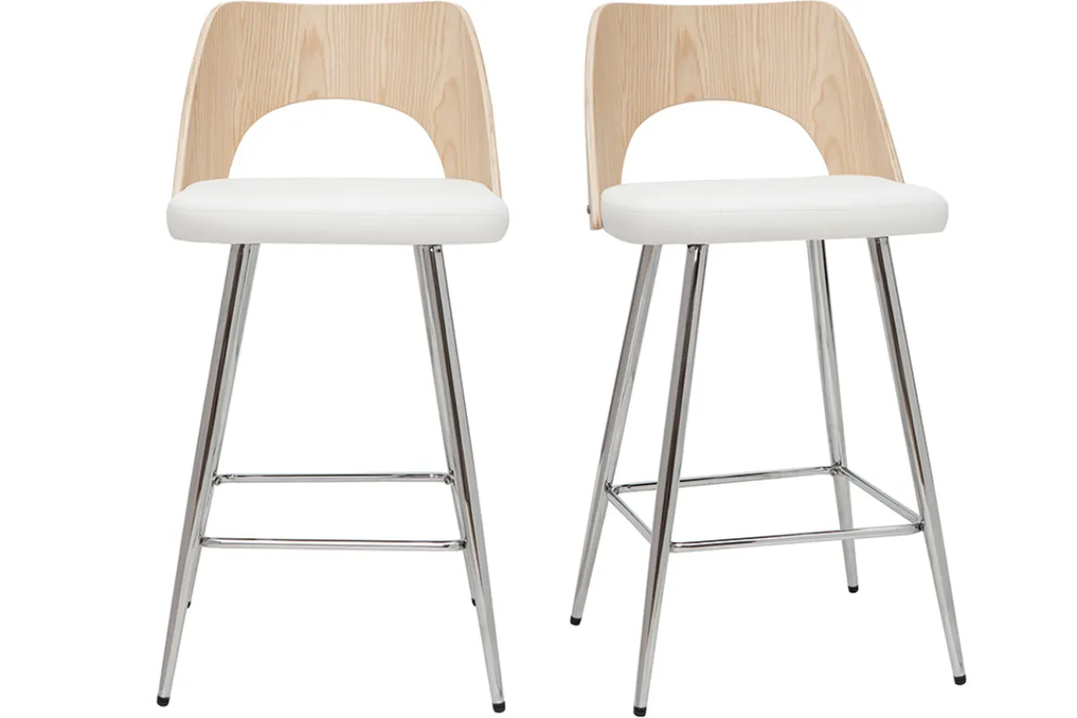 Miliboo Design-Barhocker in Weiß und Holz H66,5 cm (2er Set) FALCOM* Barhocker
