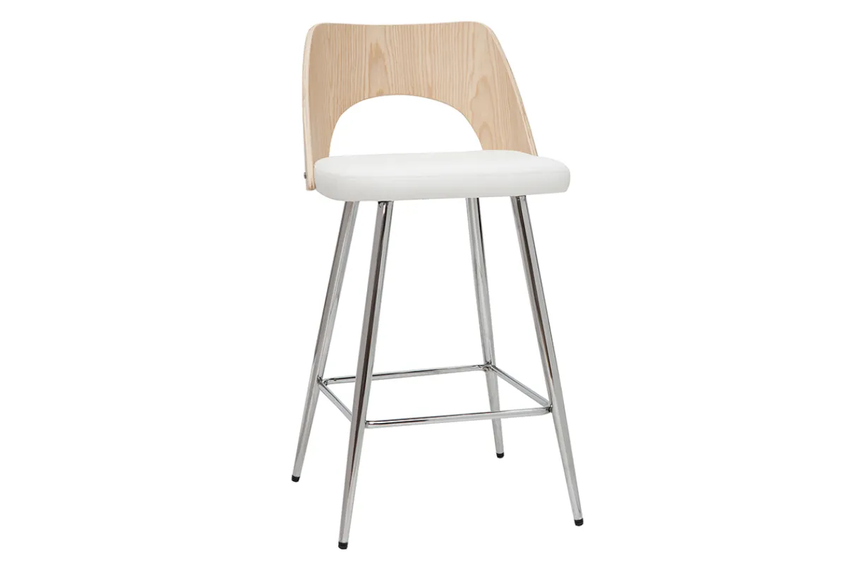 Miliboo Design-Barhocker in Weiß und Holz H66,5 cm (2er Set) FALCOM* Barhocker