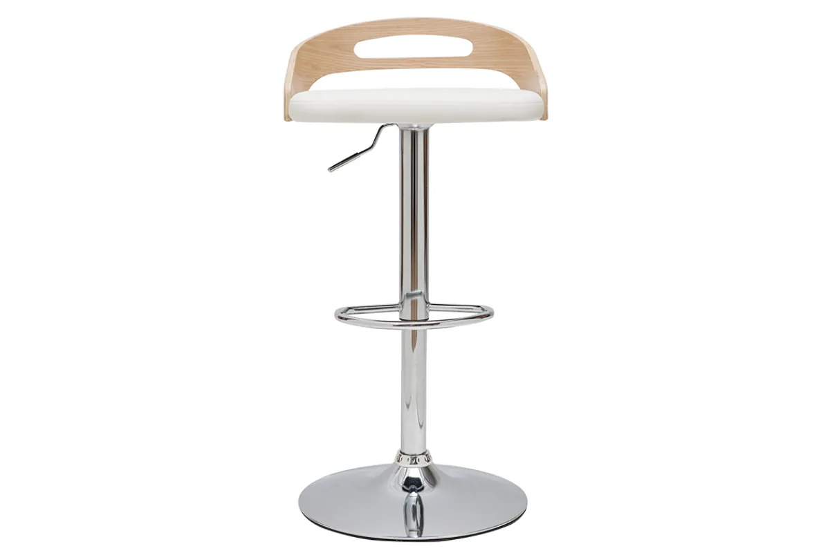 Miliboo Design-Barhocker MANO höhenverstellbar weiß und helles Holz* Barhocker