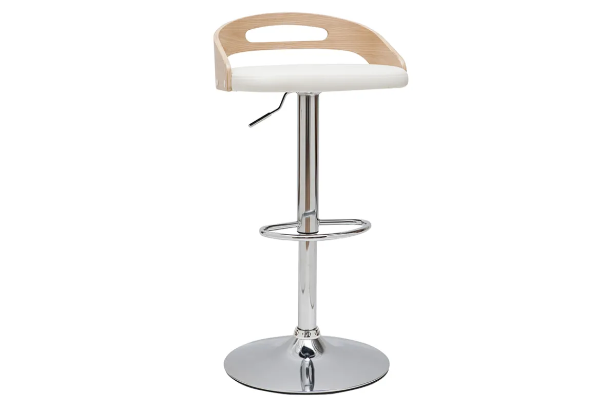 Miliboo Design-Barhocker MANO höhenverstellbar weiß und helles Holz* Barhocker