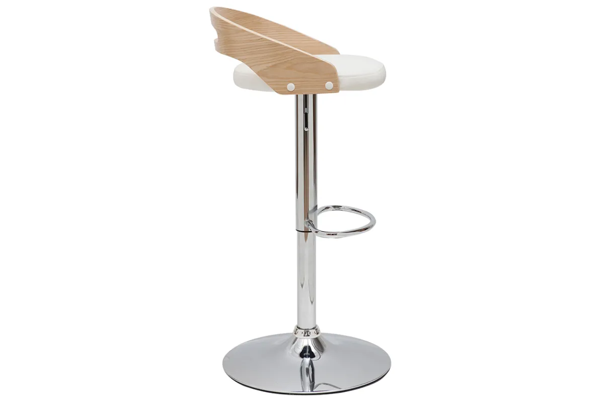 Miliboo Design-Barhocker MANO höhenverstellbar weiß und helles Holz* Barhocker