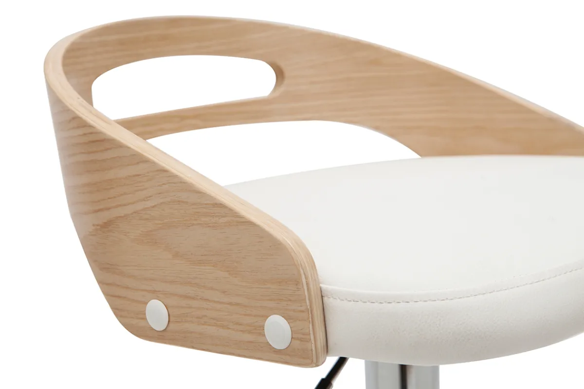 Miliboo Design-Barhocker MANO höhenverstellbar weiß und helles Holz* Barhocker