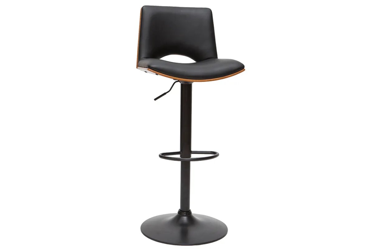 Miliboo Design-Barhocker PANACH höhenverstellbar schwarz und dunkles Holz* Barhocker