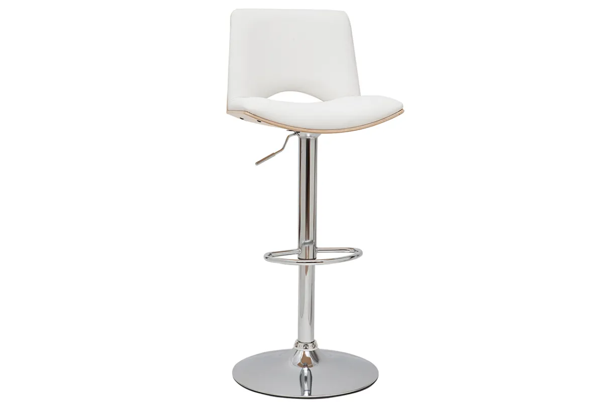 Miliboo Design-Barhocker PANACH höhenverstellbar weiß und helles Holz* Barhocker