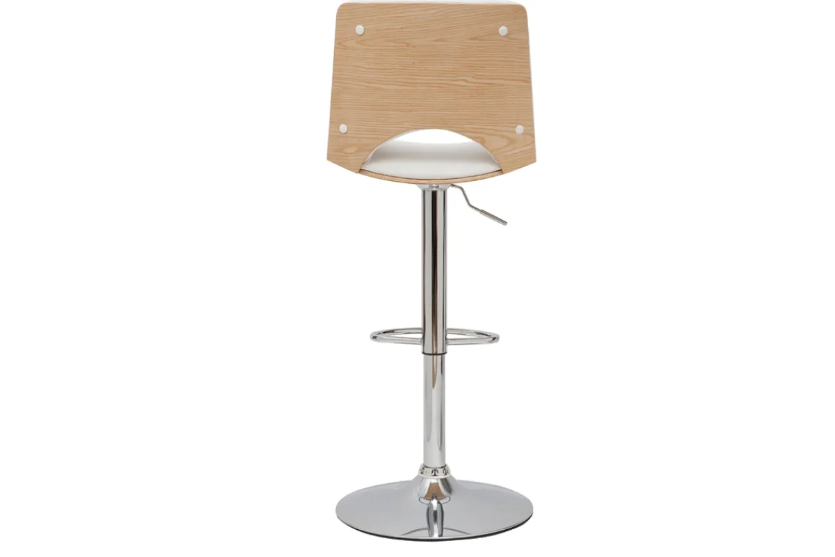 Miliboo Design-Barhocker PANACH höhenverstellbar weiß und helles Holz* Barhocker