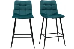 Miliboo Design-Barhocker petrolblauer Samt H65 cm (2er-Set) MAXWELL* Barhocker