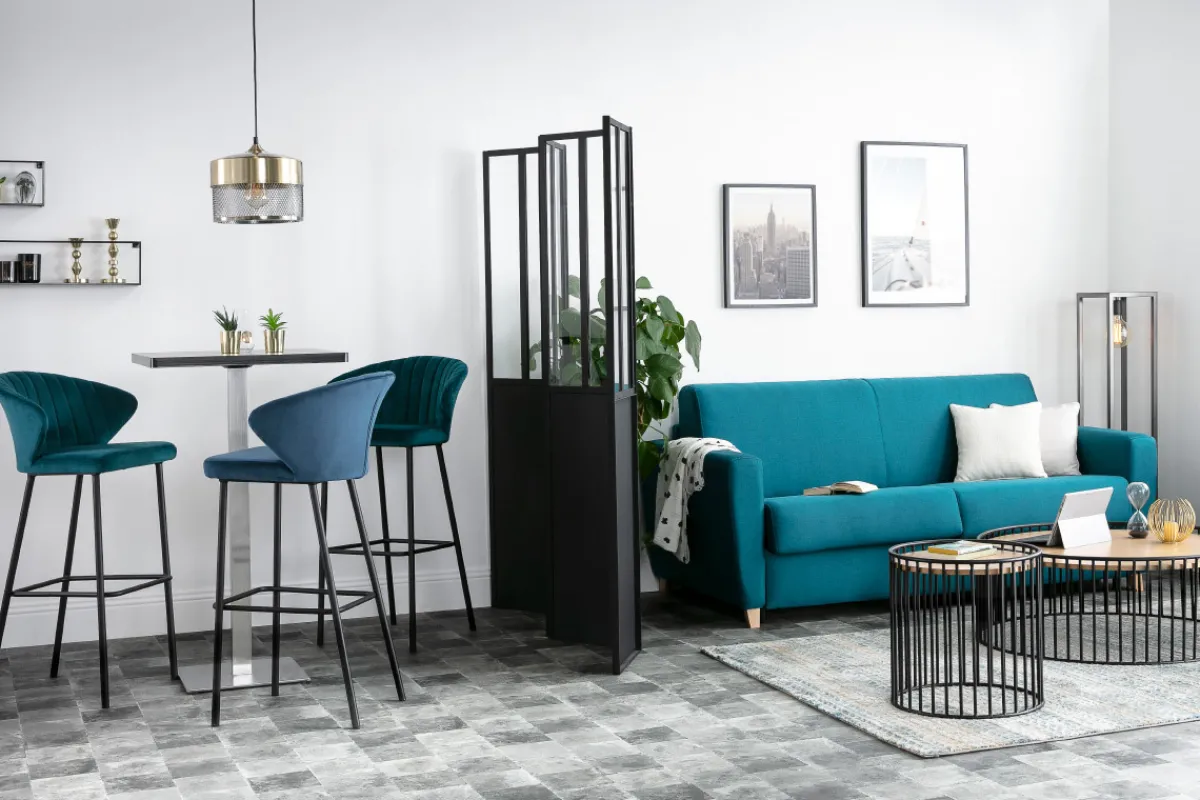 Miliboo Design-Barhocker Samt Petrolblau 78 cm DALLY* Barhocker
