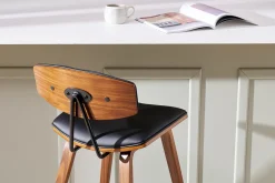 Miliboo Design-Barhocker schwarz mit dunklem Holz H 69 cm (Zweierset) VASCO* Barhocker